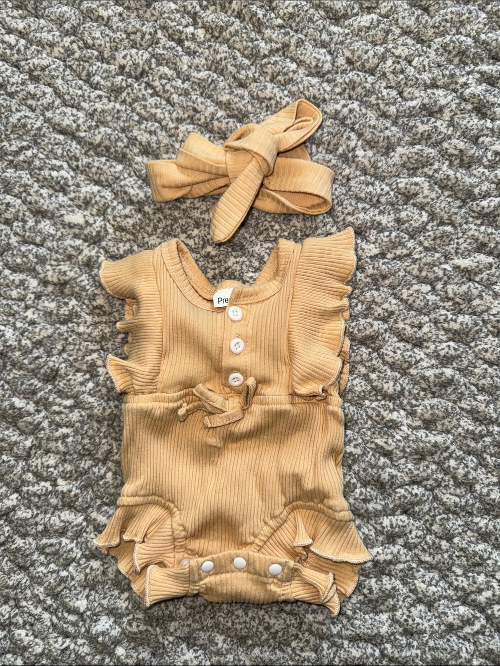 Amazon Mustard Ribbed Ruffle Bodysuit with Bow Headband